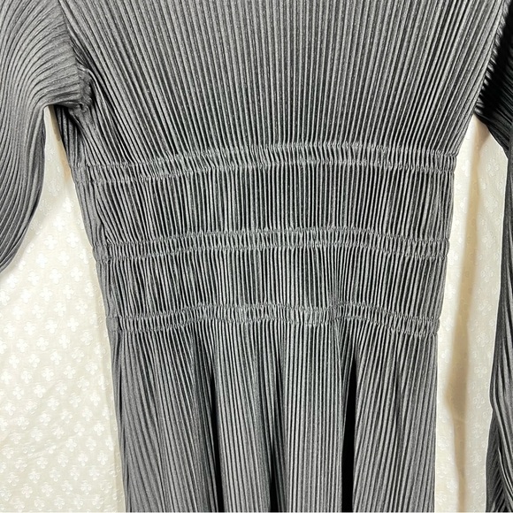 Zara Black Pleated Cinch Waist Long Sleeve Maxi Dress - Picture 5 of 6